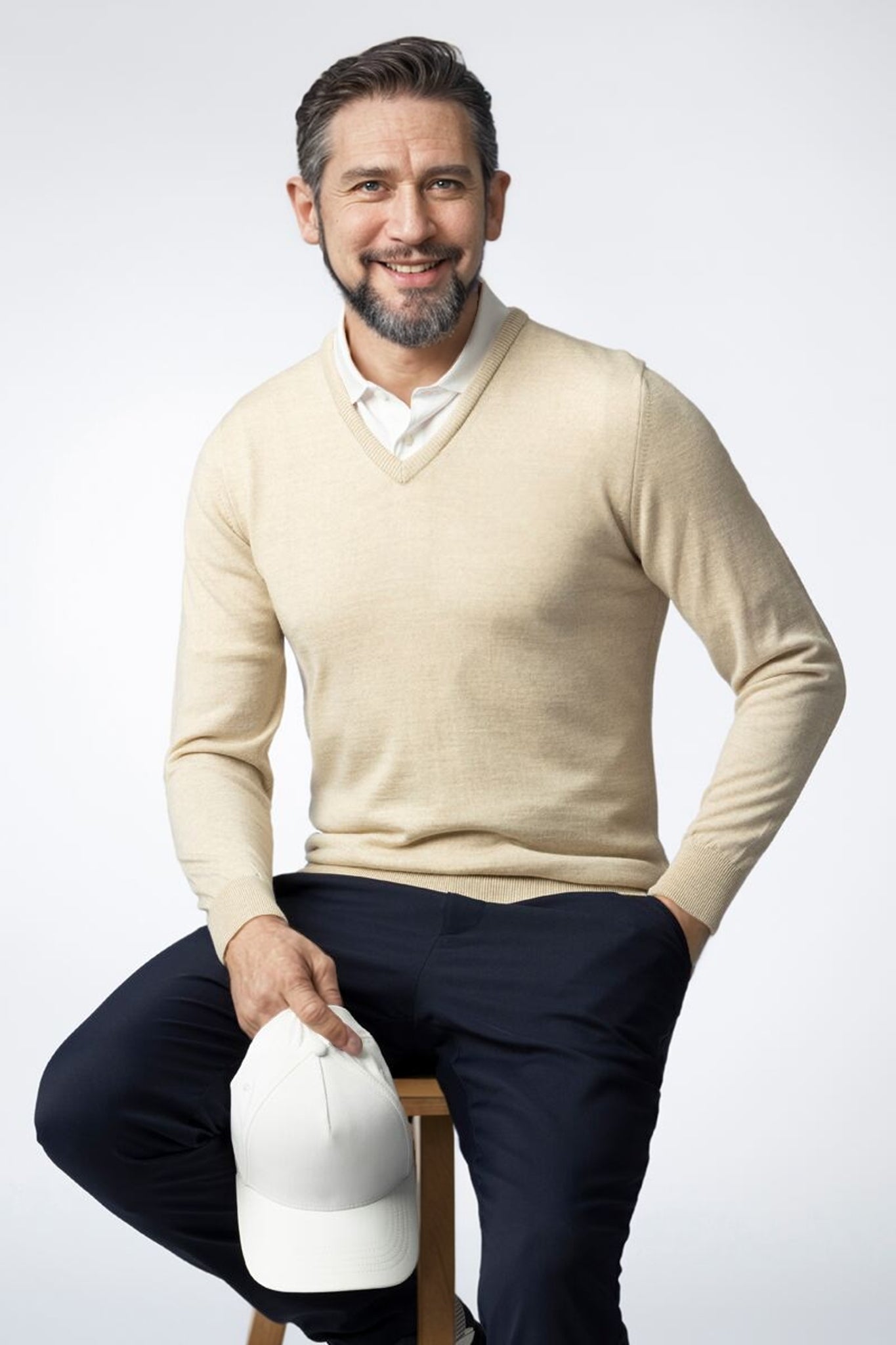 Mens V Neck Merino Wool Golf Sweater