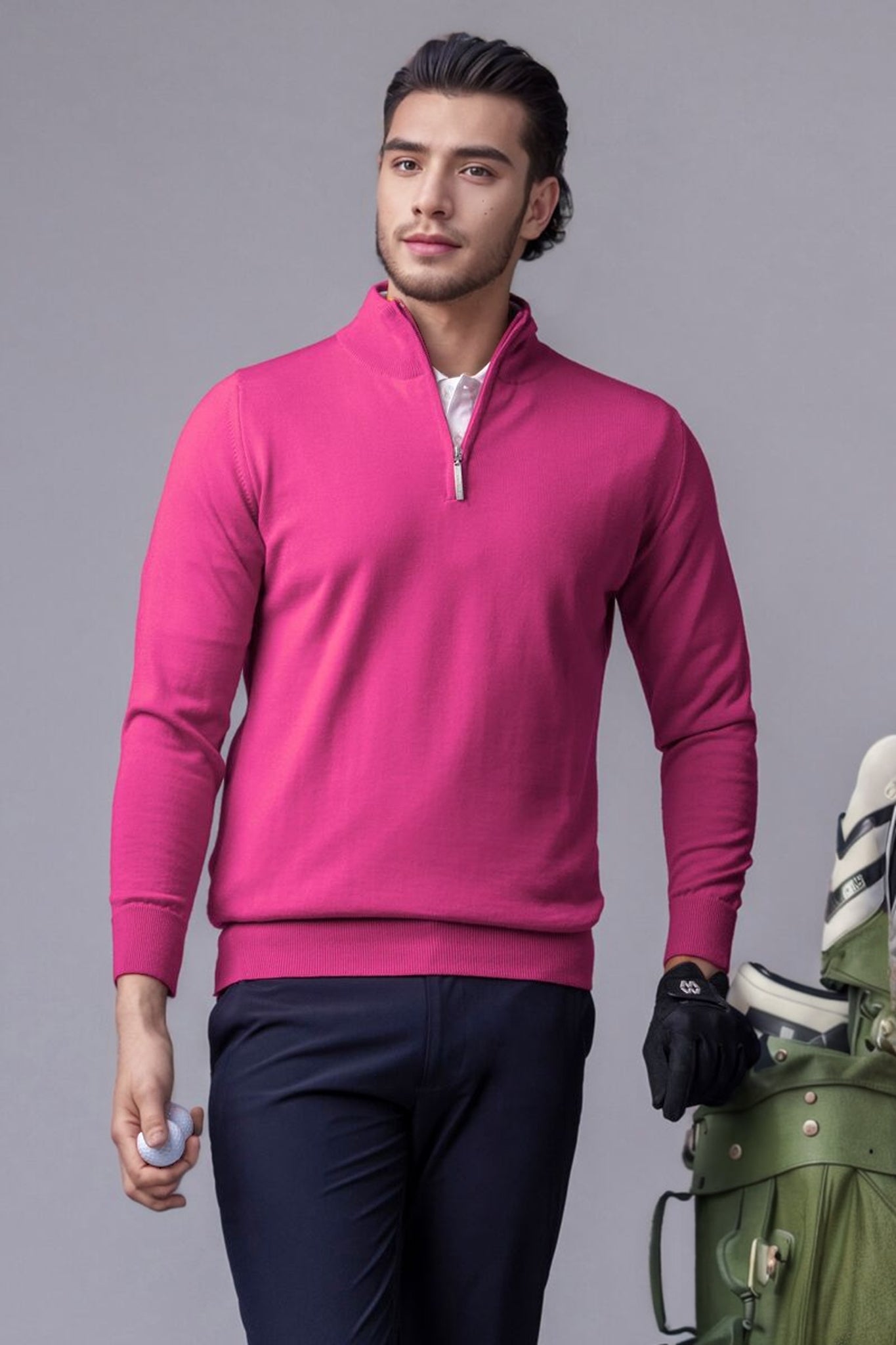 Mens Quarter Zip Merino Wool Golf Sweater