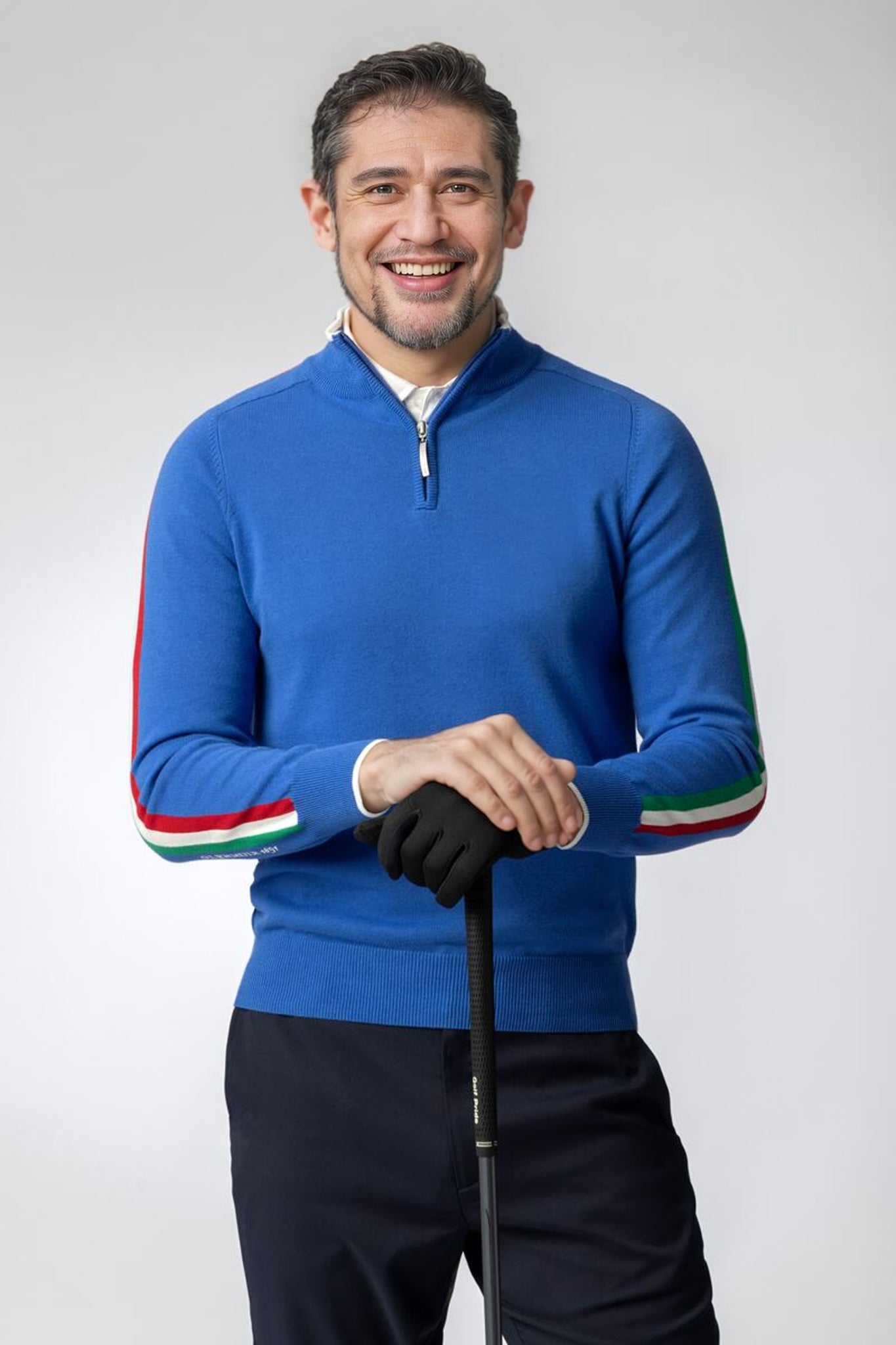 Mens Quarter Zip Irish Italian Flag Stripe Cotton Golf Sweater