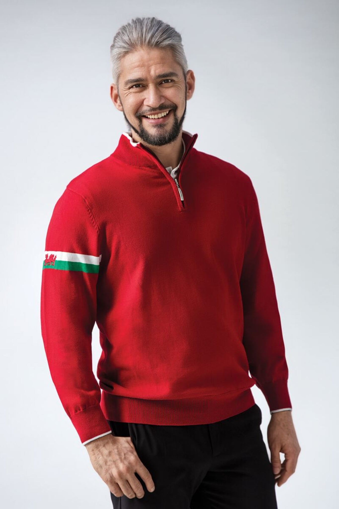 Mens Quarter Zip Welsh Dragon Cotton Golf Sweater