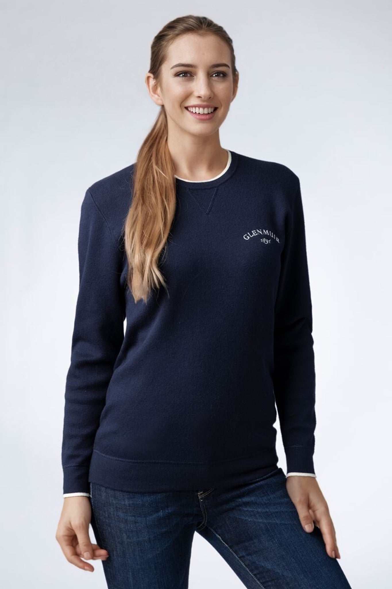 Mens and Ladies Crew Neck V Insert Tipped Touch of Cashmere 1891 Heritage Sweatshirt