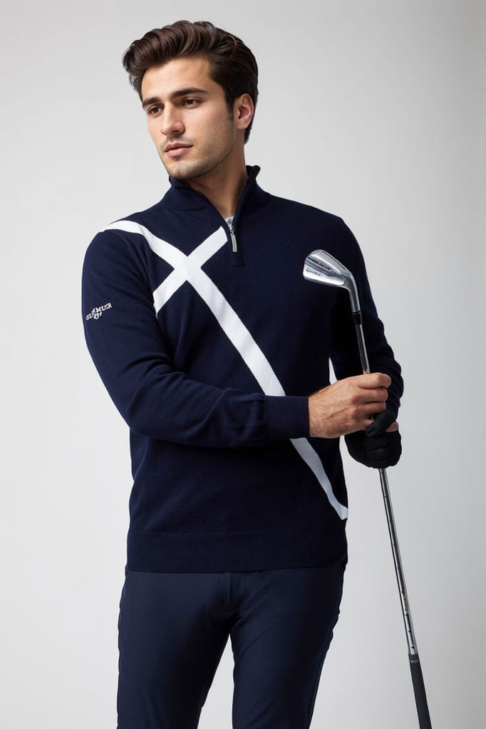 Mens Quarter Zip Saltire Cross Cotton Golf Sweater