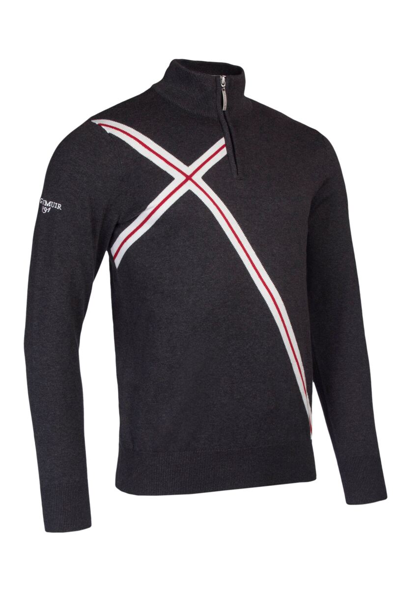 Mens Quarter Zip Abstract Cross Cotton Golf Sweater