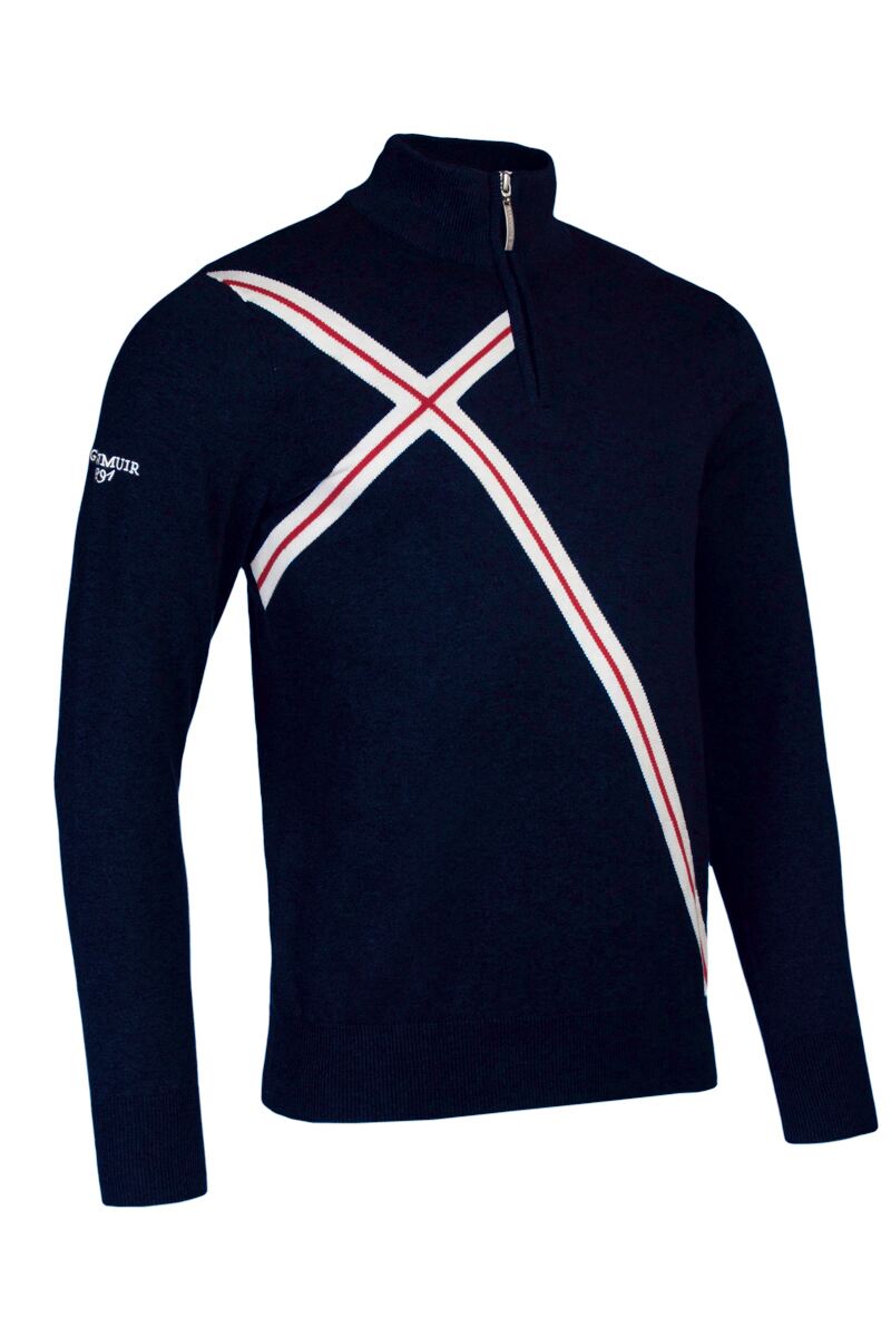 Mens Quarter Zip Abstract Cross Cotton Golf SweaterS / Blue