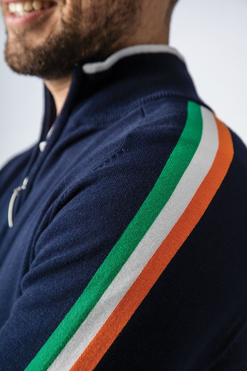 Mens Quarter Zip Irish Italian Flag Stripe Cotton Golf Sweater