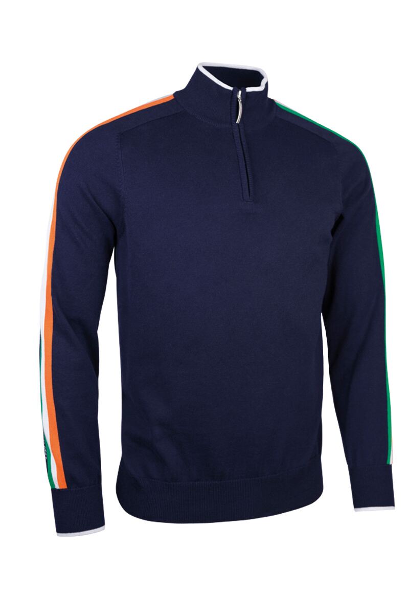 Mens Quarter Zip Irish Italian Flag Stripe Cotton Golf Sweater