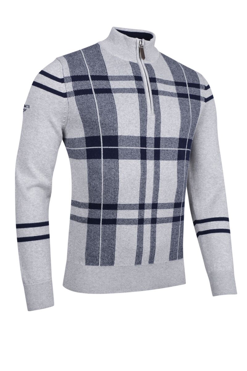 Mens Quarter Zip Checked Touch of Cashmere Golf Sweater