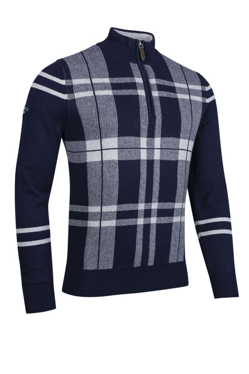 Mens Quarter Zip Checked Touch of Cashmere Golf Sweater