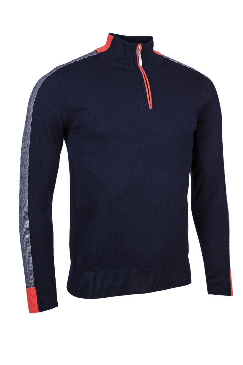 Mens Quarter Zip Birdseye Sleeve Cotton Golf Sweater