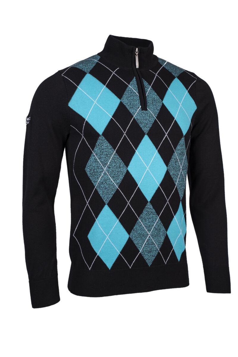 Mens Quarter Zip Diamond Argyle Cotton Golf Sweater