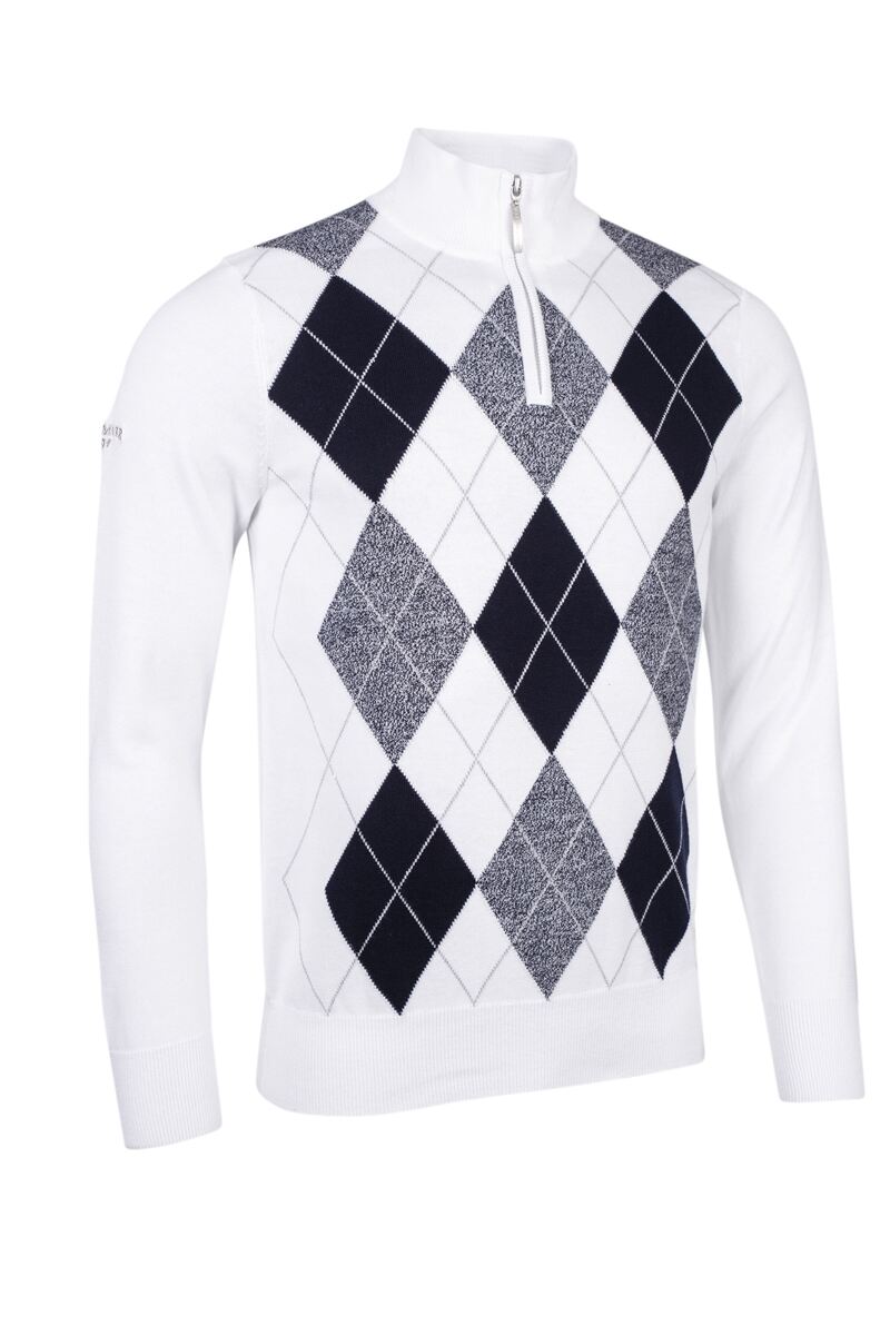 Mens Quarter Zip Diamond Argyle Cotton Golf Sweater