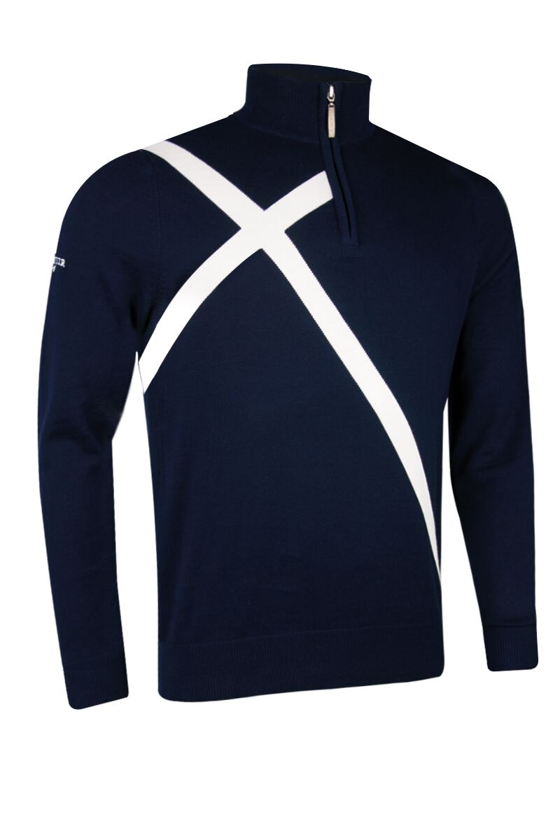 Mens Quarter Zip Saltire Cross Cotton Golf Sweater