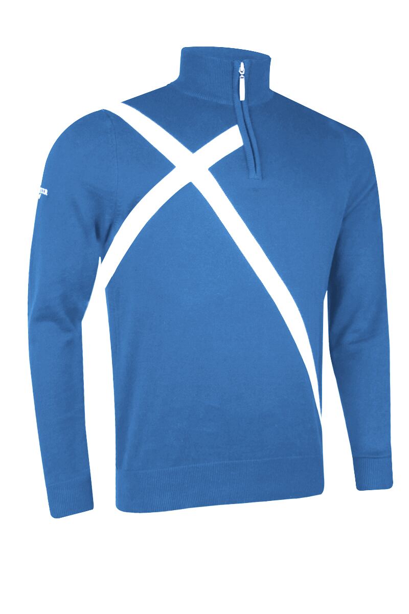 Mens Quarter Zip Saltire Cross Cotton Golf SweaterM / Blue