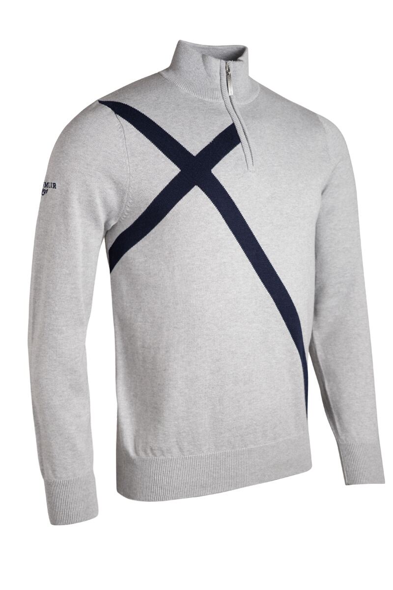 Mens Quarter Zip Saltire Cross Cotton Golf SweaterM / Grizzly