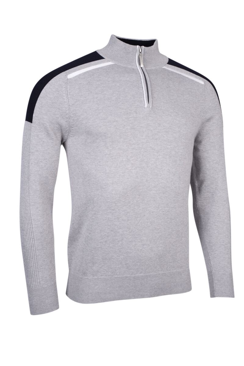 Mens Quarter Zip Ribbed Sleeve Cotton Golf Sweater