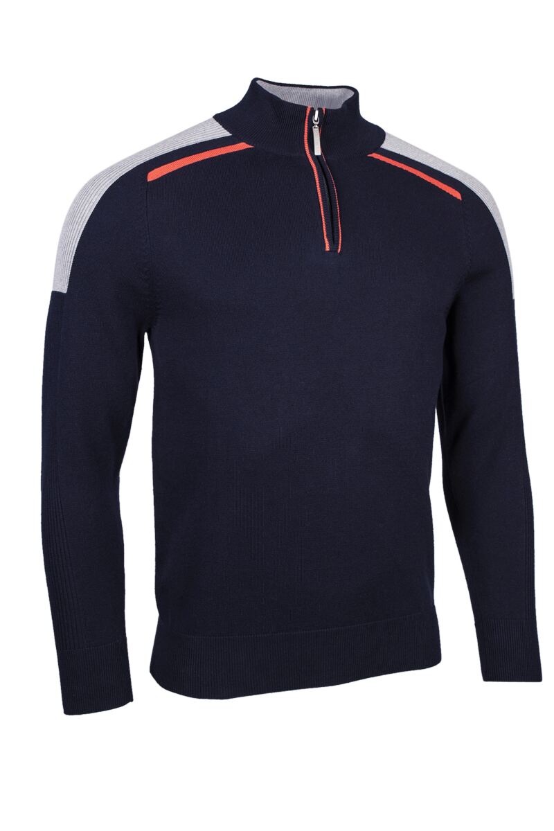 Mens Quarter Zip Ribbed Sleeve Cotton Golf Sweater